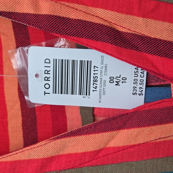 Torrid Multicolor Striped Button-Down Blouse Size M NEW - Picture 3 of 7